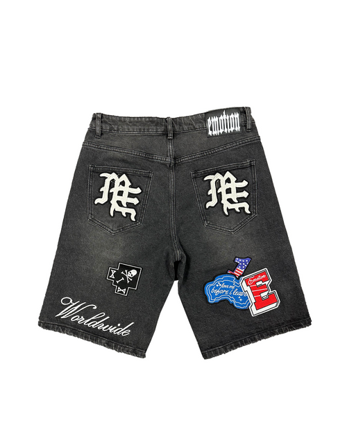 "DANGER " PATCH DENIM SHORTS